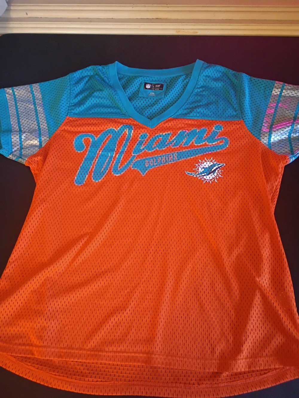 Miami Dolphins Women's Orange & Aqua Mesh Tee - NFL